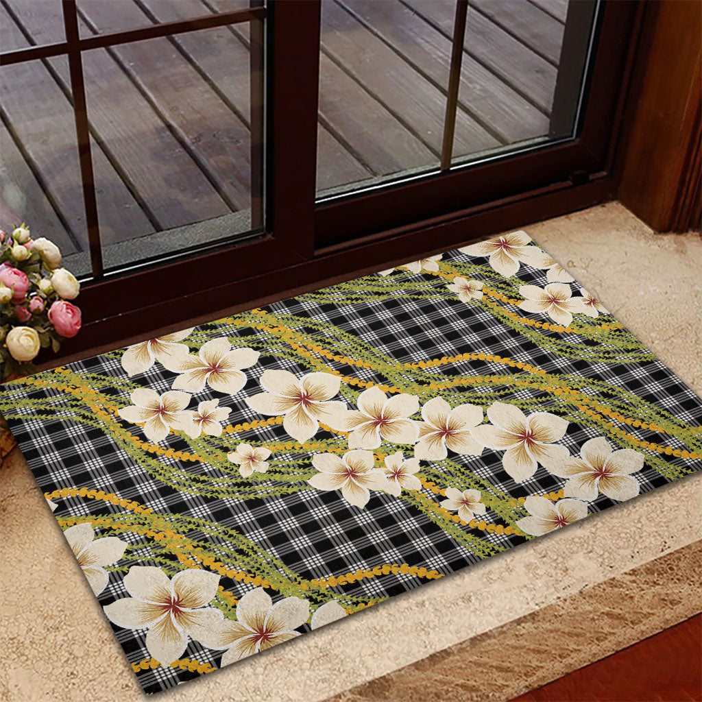 Ele'ele Hawai'i Palaka Plumeria Rubber Doormat Puakenikeni and Maile Lei