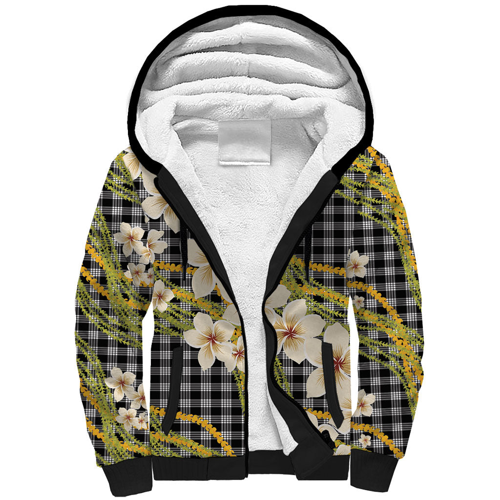 Ele'ele Hawai'i Palaka Plumeria Sherpa Hoodie Puakenikeni and Maile Lei