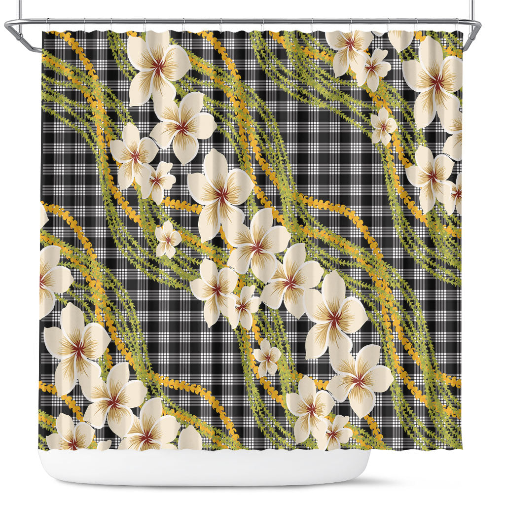 Ele'ele Hawai'i Palaka Plumeria Shower Curtain Puakenikeni and Maile Lei