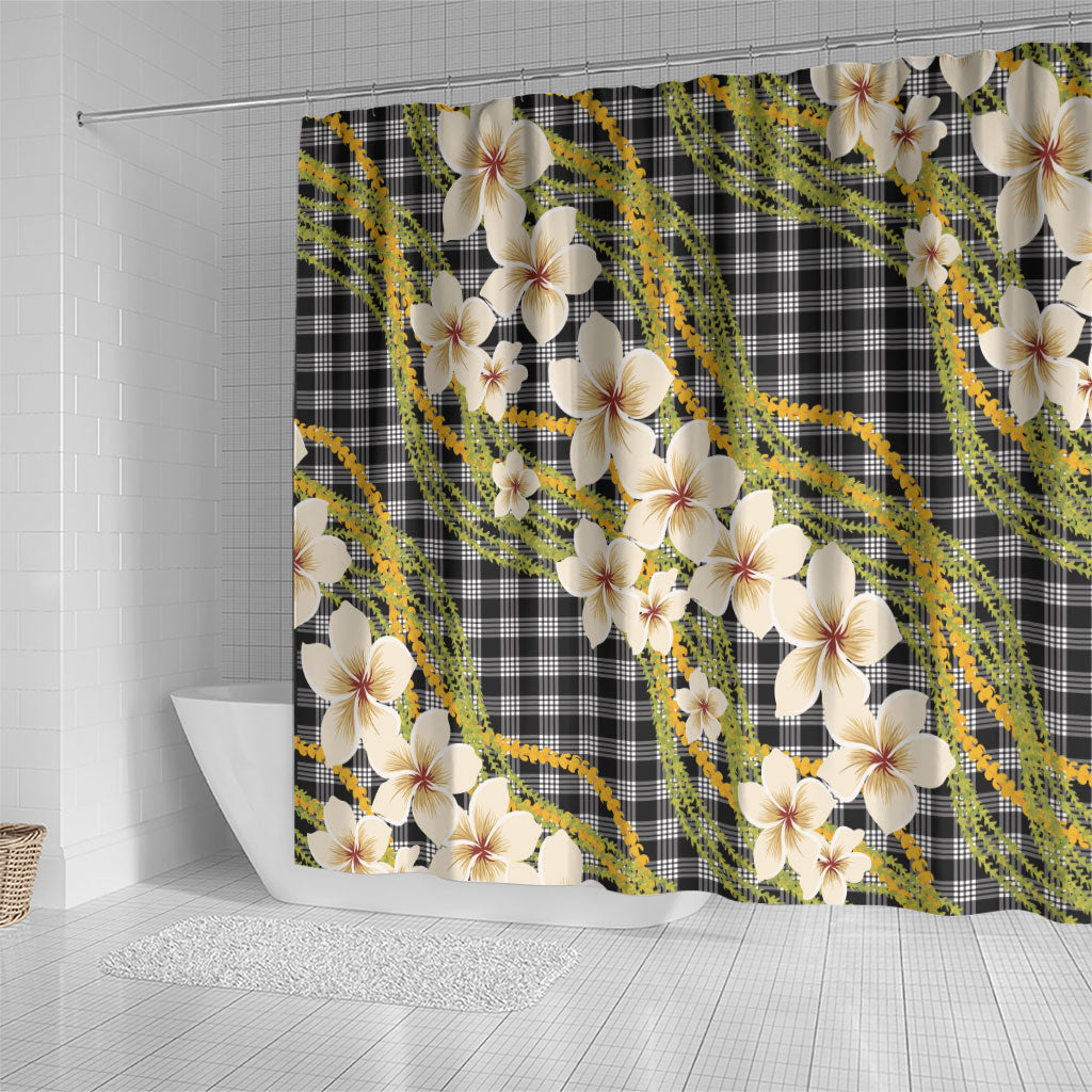 Ele'ele Hawai'i Palaka Plumeria Shower Curtain Puakenikeni and Maile Lei