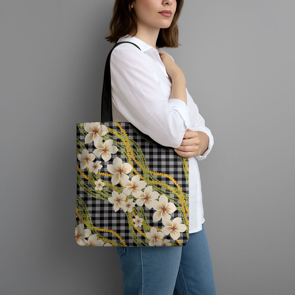 Ele'ele Hawai'i Palaka Plumeria Tote Bag Puakenikeni and Maile Lei