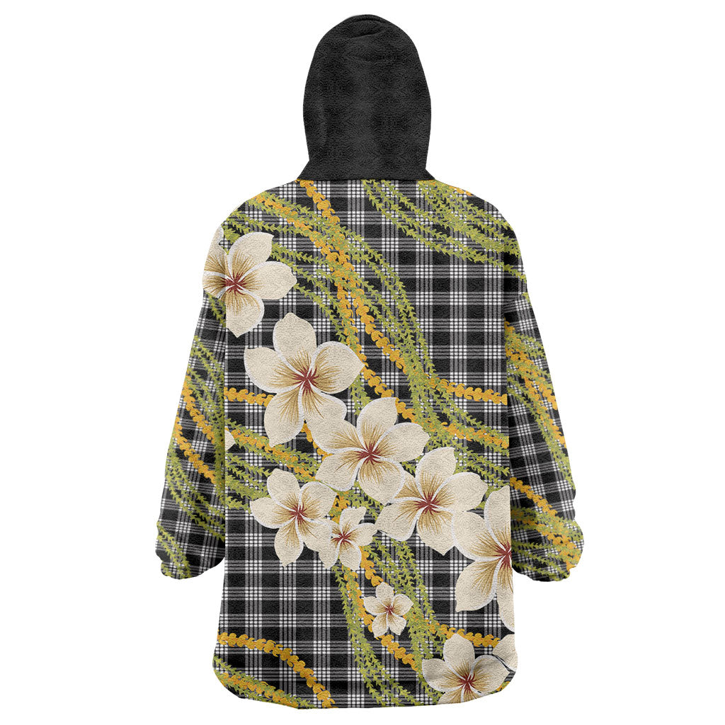 Ele'ele Hawai'i Palaka Plumeria Wearable Blanket Hoodie Puakenikeni and Maile Lei