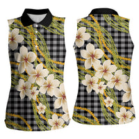 Ele'ele Hawai'i Palaka Plumeria Women Sleeveless Polo Shirt Puakenikeni and Maile Lei