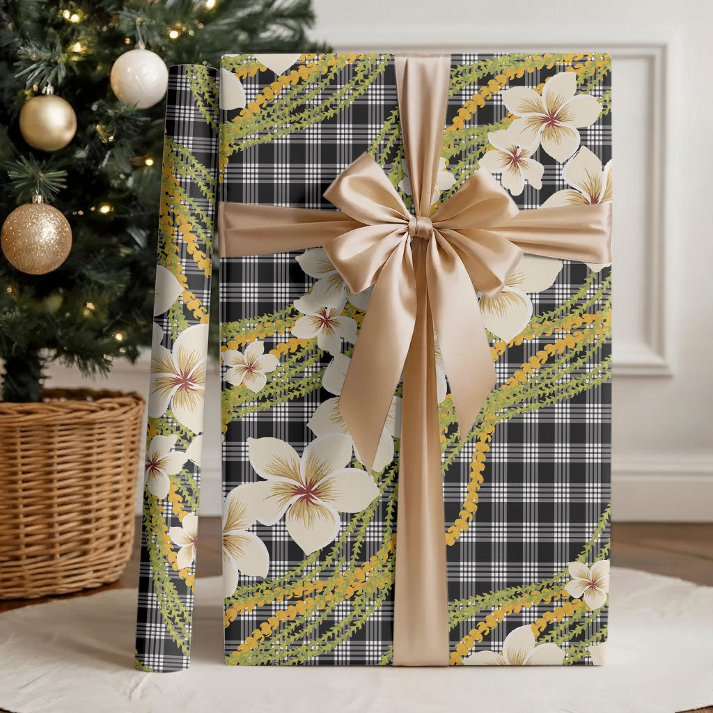 Ele'ele Hawai'i Palaka Plumeria Wrapping Paper Puakenikeni and Maile Lei