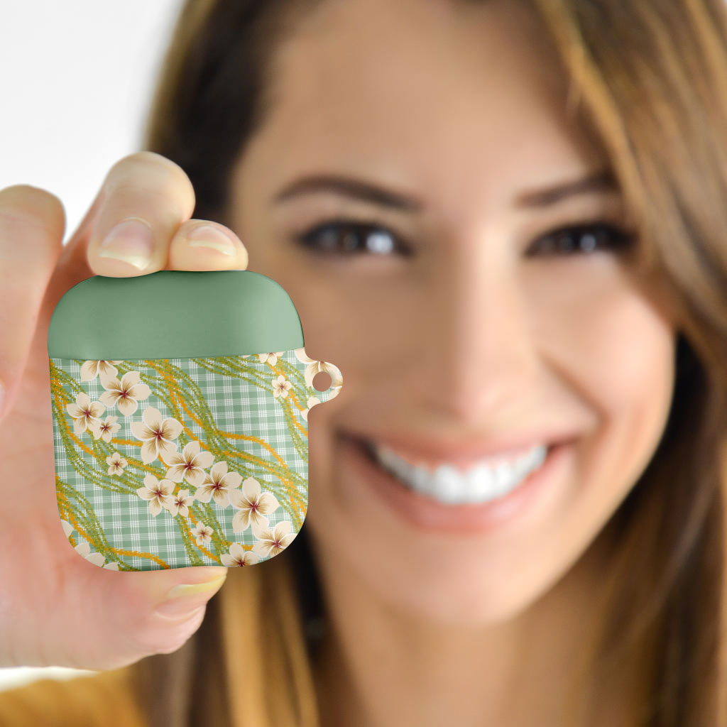 Liko Kukui Hawai'i Palaka Plumeria AirPods Case Puakenikeni and Maile Lei