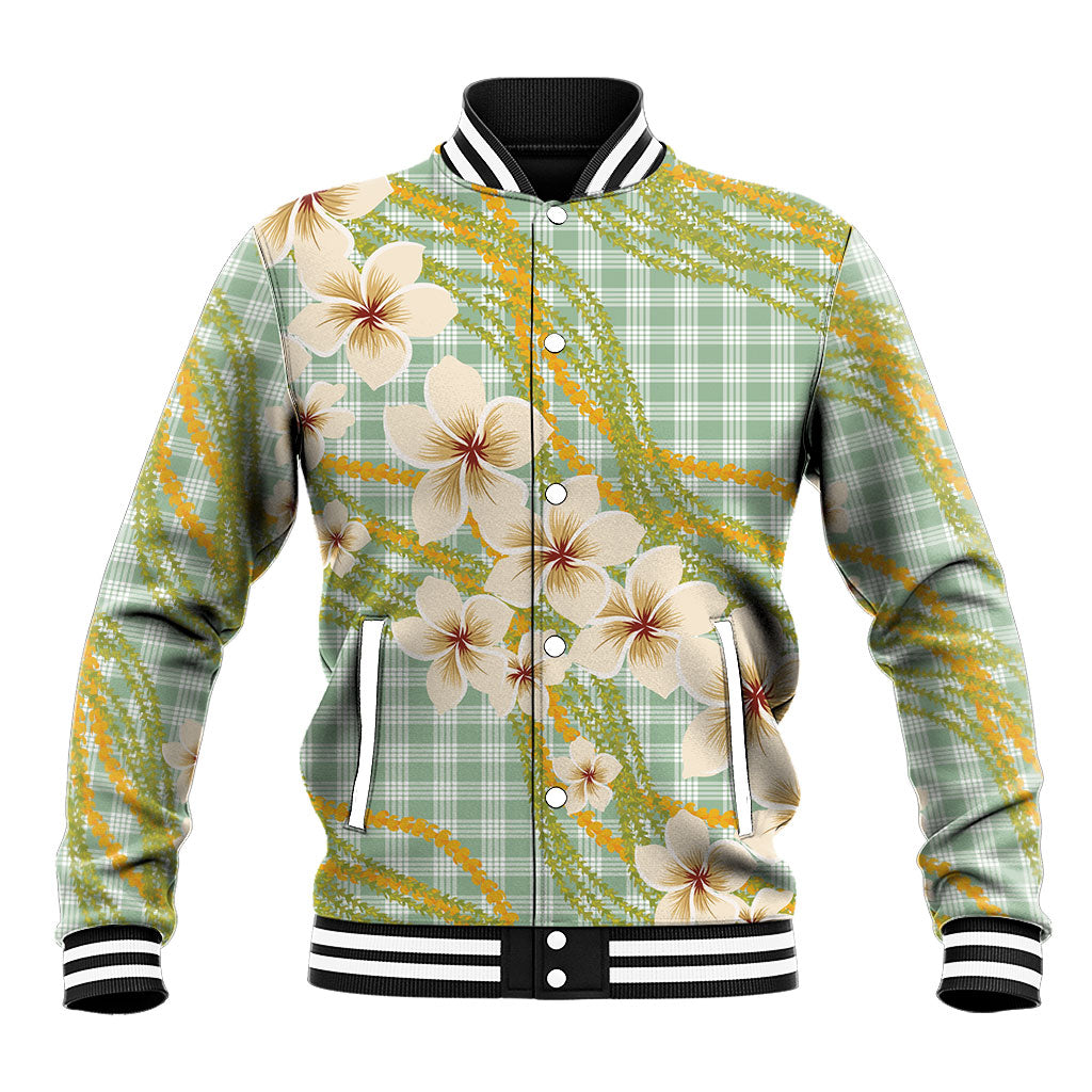 Liko Kukui Hawai'i Palaka Plumeria Baseball Jacket Puakenikeni and Maile Lei