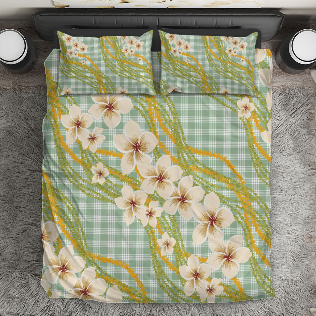 Liko Kukui Hawai'i Palaka Plumeria Bedding Set Puakenikeni and Maile Lei LT9 Sage Green - Polynesian Pride