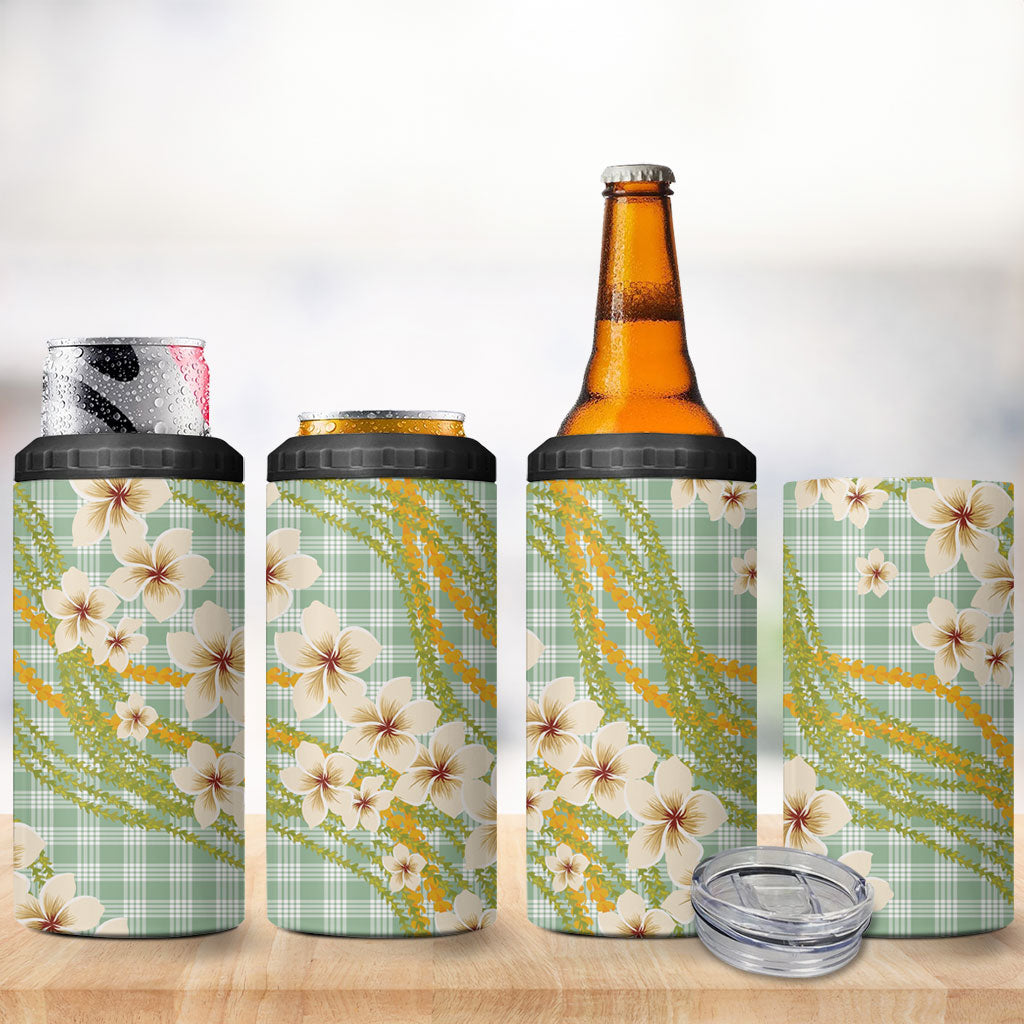 Liko Kukui Hawai'i Palaka Plumeria 4 in 1 Can Cooler Tumbler Puakenikeni and Maile Lei