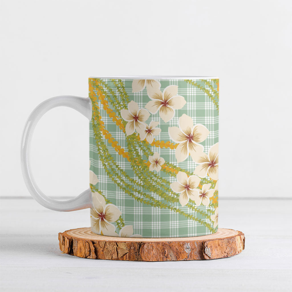 Liko Kukui Hawai'i Palaka Plumeria Ceramic Mug Puakenikeni and Maile Lei