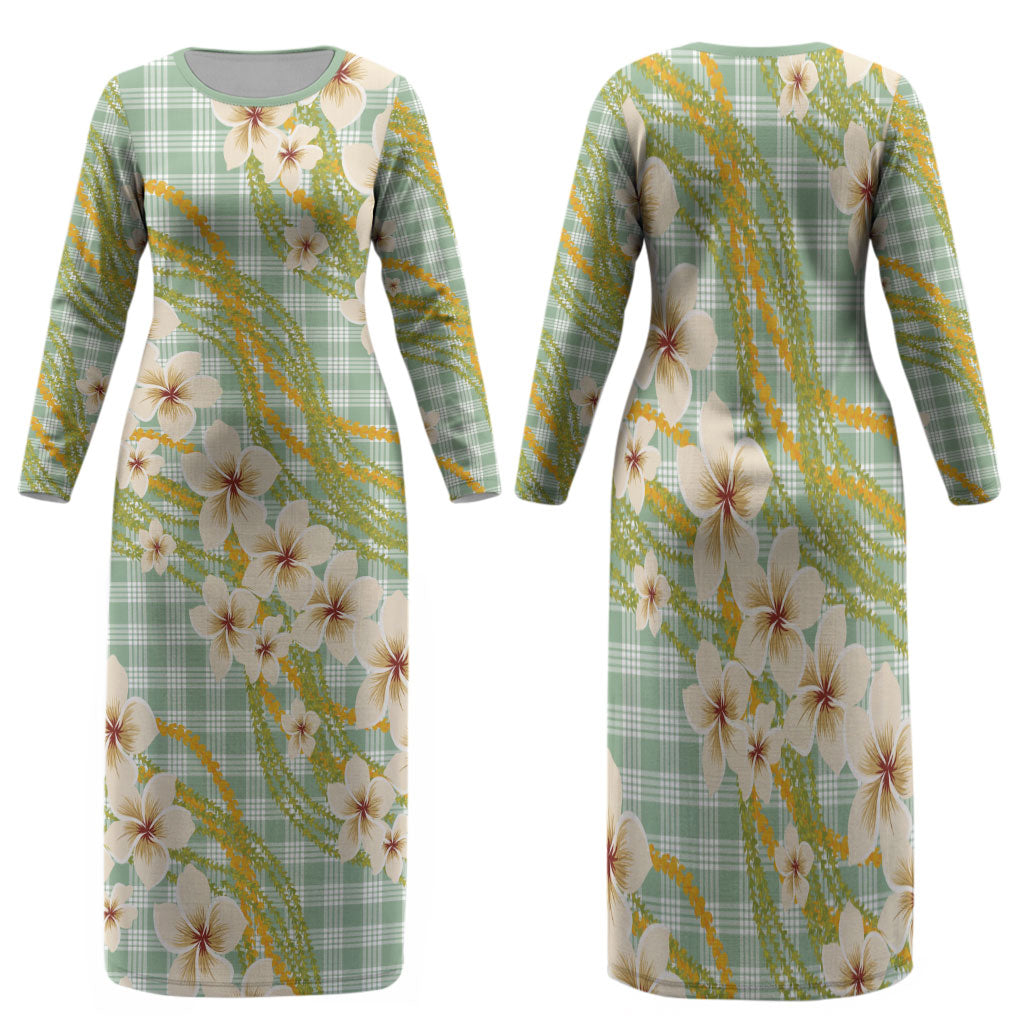 Liko Kukui Hawai'i Palaka Plumeria Family Matching Long Sleeve Bodycon Dress and Hawaiian Shirt Puakenikeni and Maile Lei