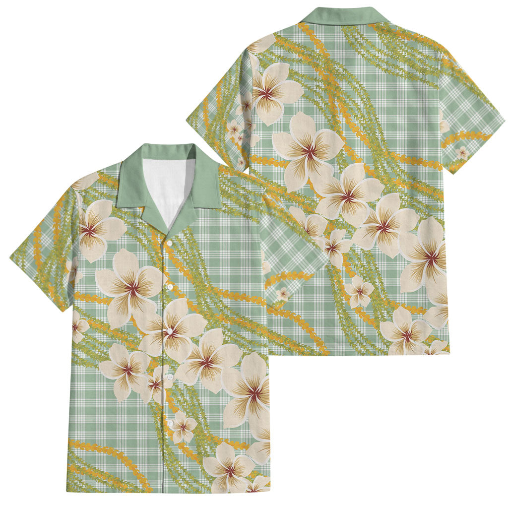 Liko Kukui Hawai'i Palaka Plumeria Family Matching Puletasi and Hawaiian Shirt Puakenikeni and Maile Lei