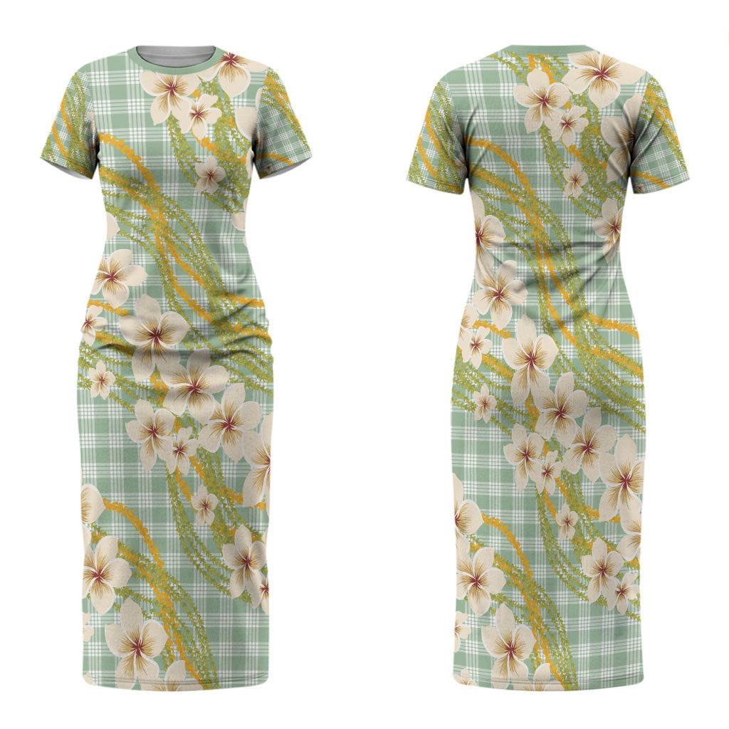Liko Kukui Hawai'i Palaka Plumeria Family Matching Short Sleeve Bodycon Dress and Hawaiian Shirt Puakenikeni and Maile Lei
