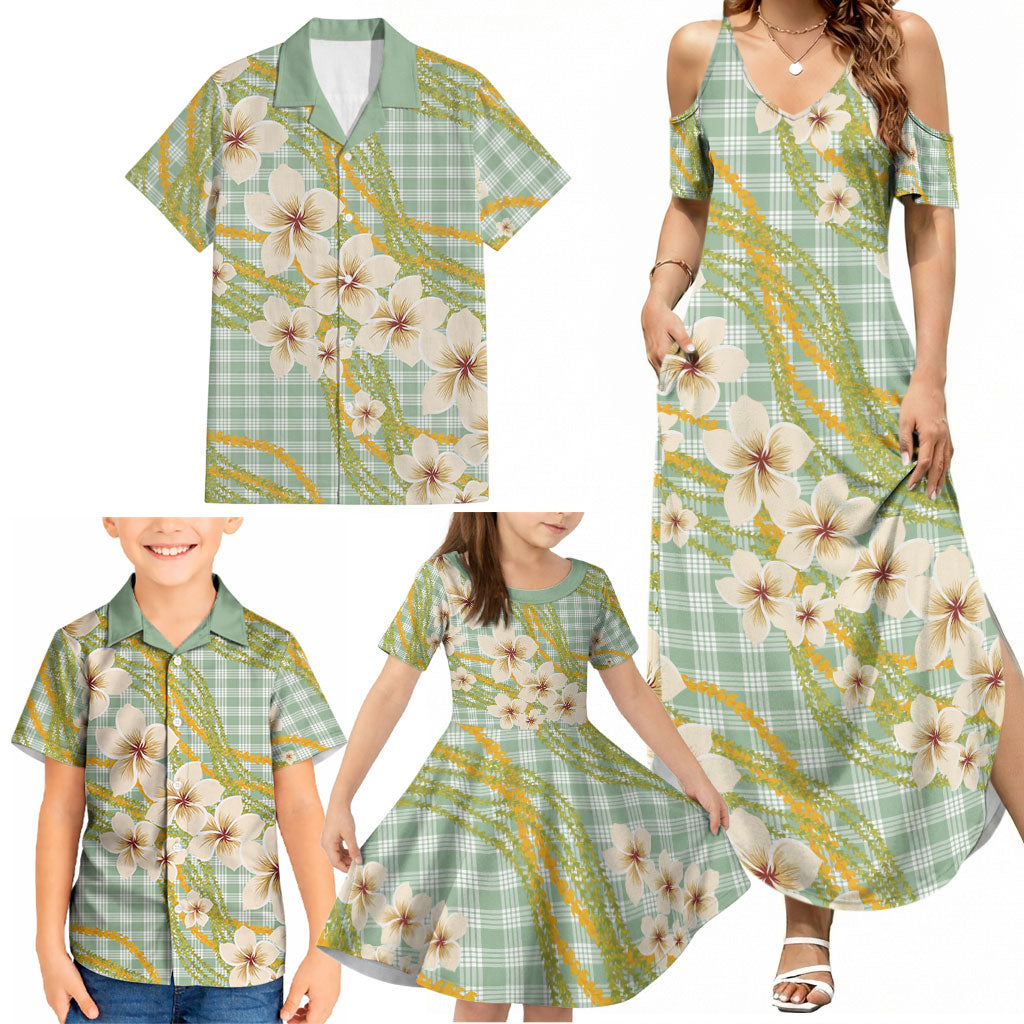 Liko Kukui Hawai'i Palaka Plumeria Family Matching Summer Maxi Dress and Hawaiian Shirt Puakenikeni and Maile Lei LT9 - Polynesian Pride