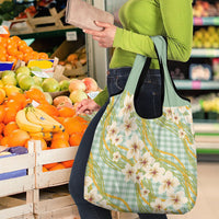 Liko Kukui Hawai'i Palaka Plumeria Grocery Bag Puakenikeni and Maile Lei