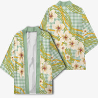 Liko Kukui Hawai'i Palaka Plumeria Kimono Puakenikeni and Maile Lei