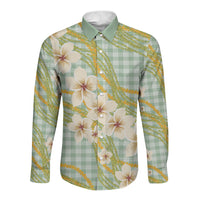 Liko Kukui Hawai'i Palaka Plumeria Long Sleeve Button Shirt Puakenikeni and Maile Lei