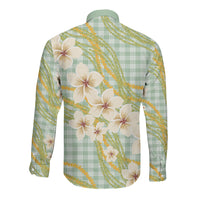 Liko Kukui Hawai'i Palaka Plumeria Long Sleeve Button Shirt Puakenikeni and Maile Lei