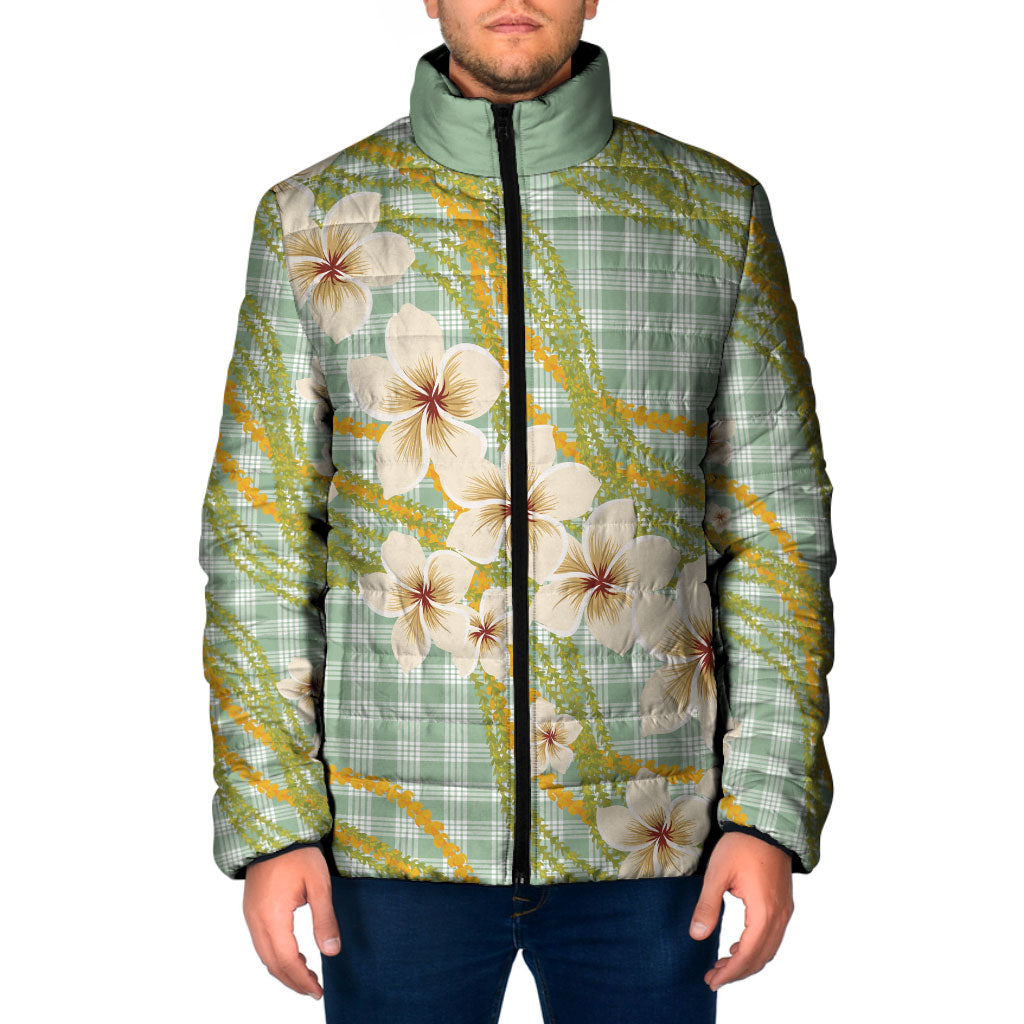 Liko Kukui Hawai'i Palaka Plumeria Padded Jacket Puakenikeni and Maile Lei LT9 Men Sage Green - Polynesian Pride