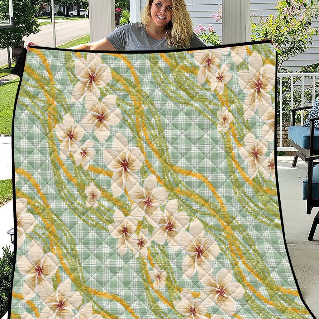 Liko Kukui Hawai'i Palaka Plumeria Quilt Puakenikeni and Maile Lei LT9 Sage Green - Polynesian Pride