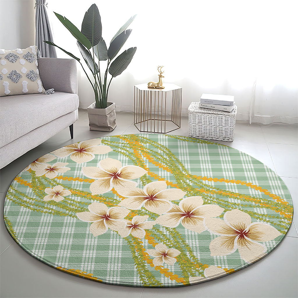 Liko Kukui Hawai'i Palaka Plumeria Round Carpet Puakenikeni and Maile Lei
