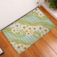 Liko Kukui Hawai'i Palaka Plumeria Rubber Doormat Puakenikeni and Maile Lei