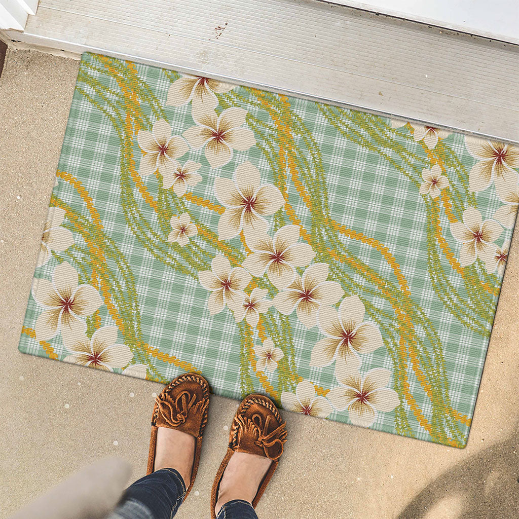 Liko Kukui Hawai'i Palaka Plumeria Rubber Doormat Puakenikeni and Maile Lei