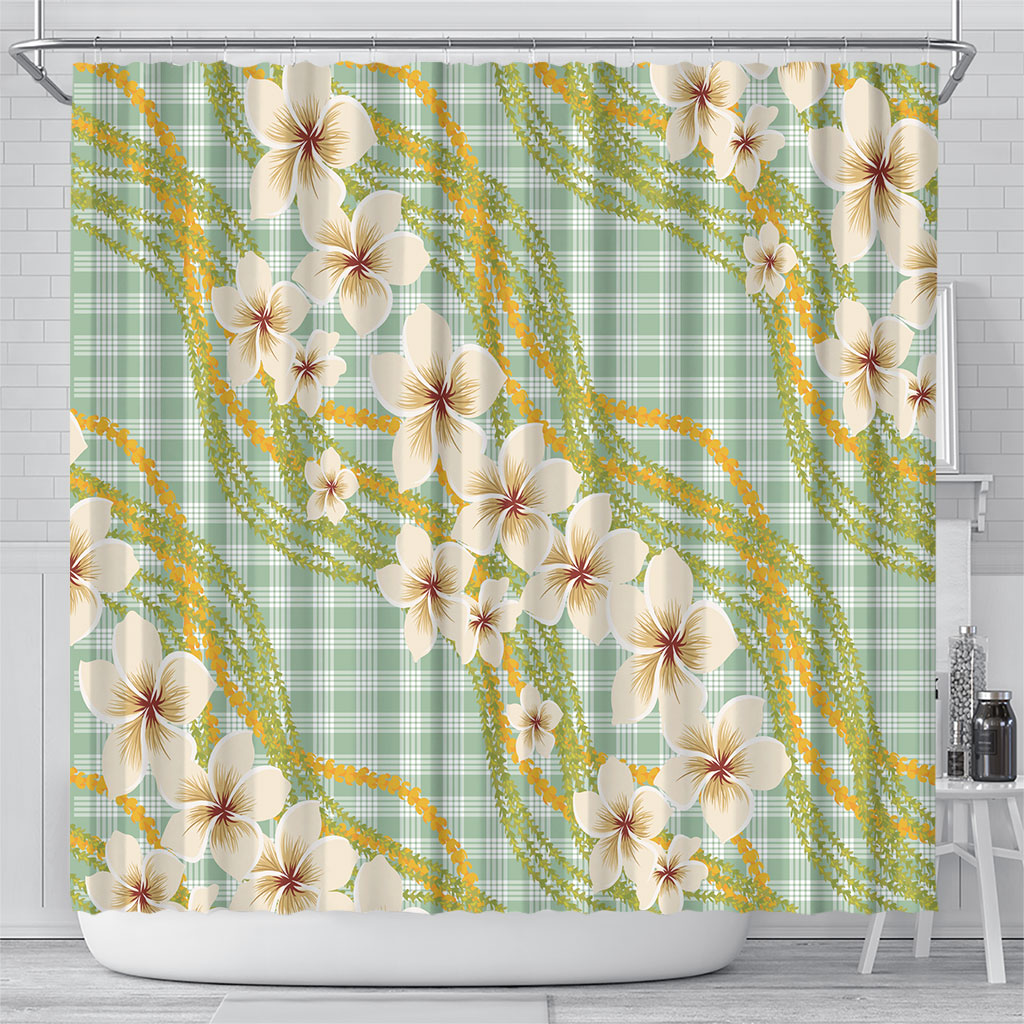 Liko Kukui Hawai'i Palaka Plumeria Shower Curtain Puakenikeni and Maile Lei