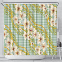 Liko Kukui Hawai'i Palaka Plumeria Shower Curtain Puakenikeni and Maile Lei