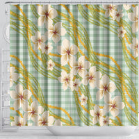 Liko Kukui Hawai'i Palaka Plumeria Shower Curtain Puakenikeni and Maile Lei
