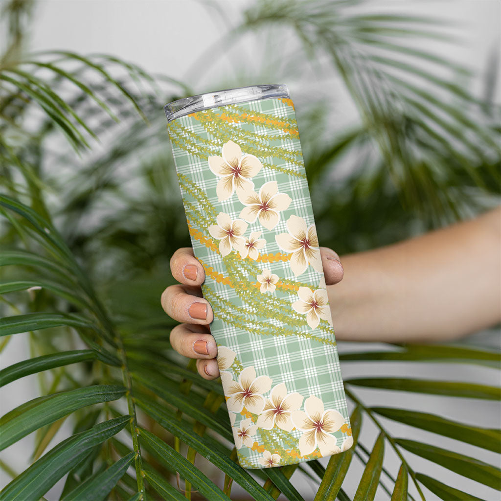 Liko Kukui Hawai'i Palaka Plumeria Skinny Tumbler Puakenikeni and Maile Lei