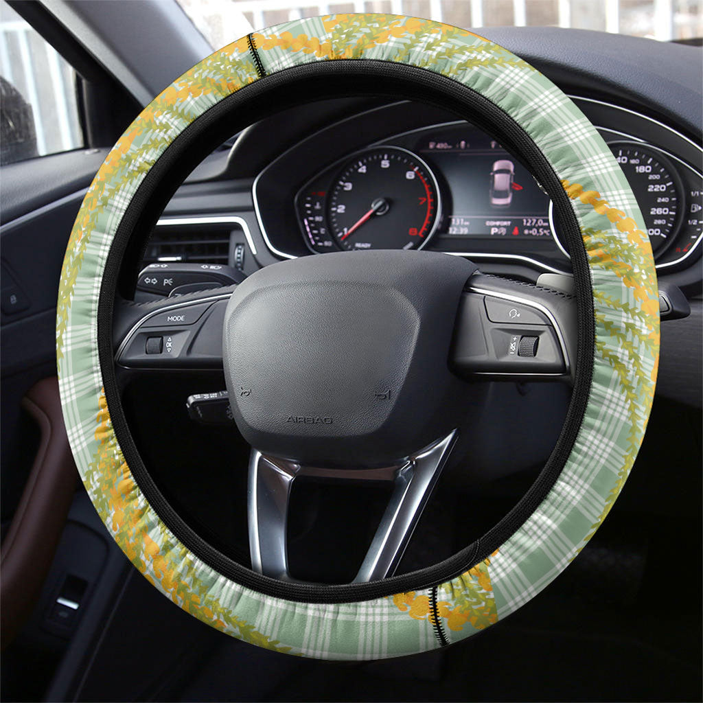 Liko Kukui Hawai'i Palaka Plumeria Steering Wheel Cover Puakenikeni and Maile Lei