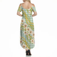Liko Kukui Hawai'i Palaka Plumeria Summer Maxi Dress Puakenikeni and Maile Lei