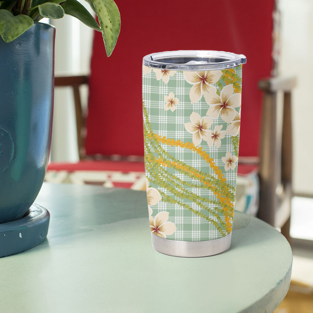 Liko Kukui Hawai'i Palaka Plumeria Tumbler Cup Puakenikeni and Maile Lei