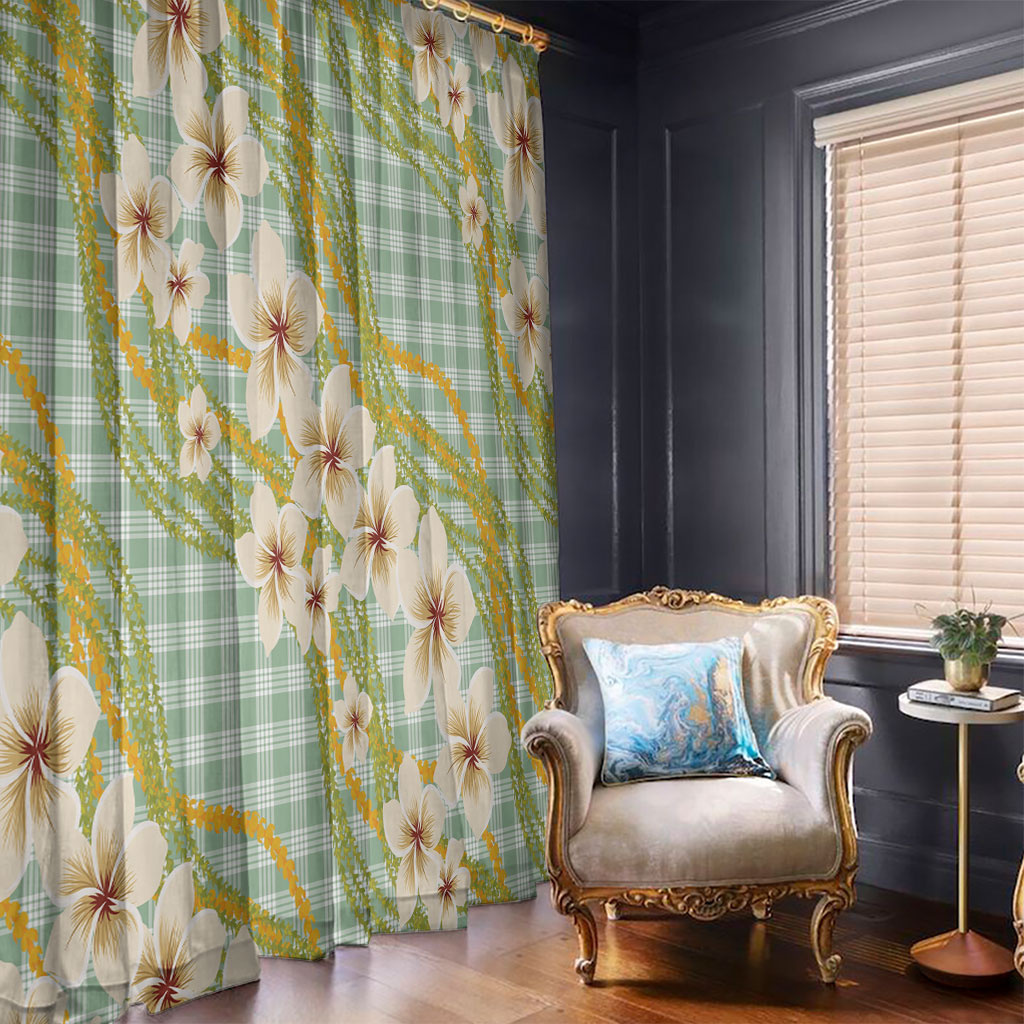 Liko Kukui Hawai'i Palaka Plumeria Window Curtain Puakenikeni and Maile Lei