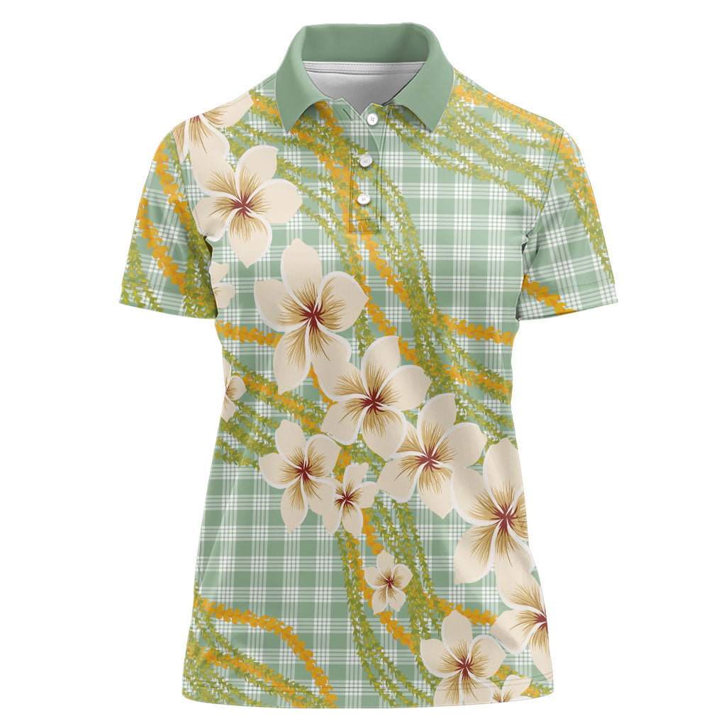 Liko Kukui Hawai'i Palaka Plumeria Women Polo Shirt Puakenikeni and Maile Lei