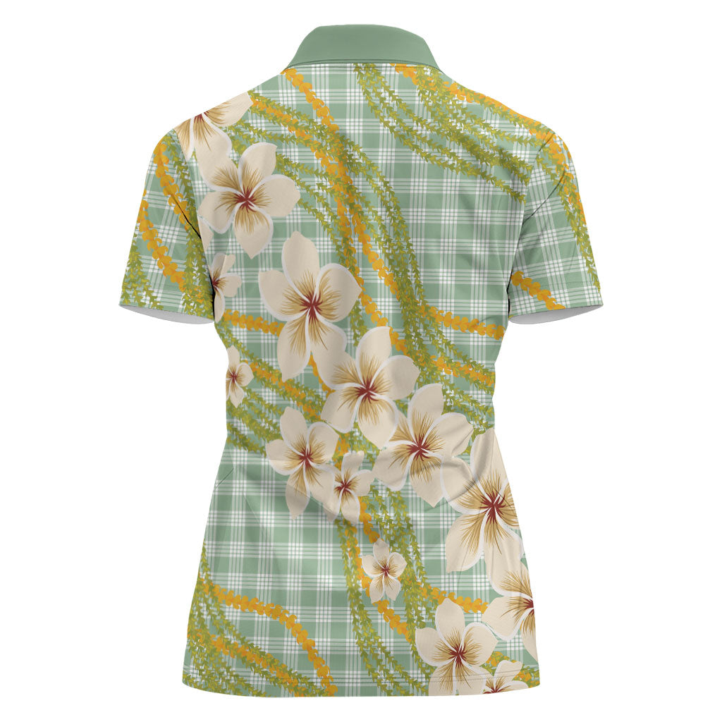 Liko Kukui Hawai'i Palaka Plumeria Women Polo Shirt Puakenikeni and Maile Lei