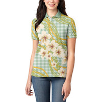 Liko Kukui Hawai'i Palaka Plumeria Women Polo Shirt Puakenikeni and Maile Lei