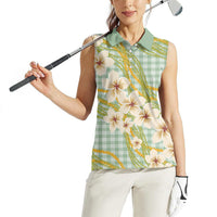 Liko Kukui Hawai'i Palaka Plumeria Women Sleeveless Polo Shirt Puakenikeni and Maile Lei