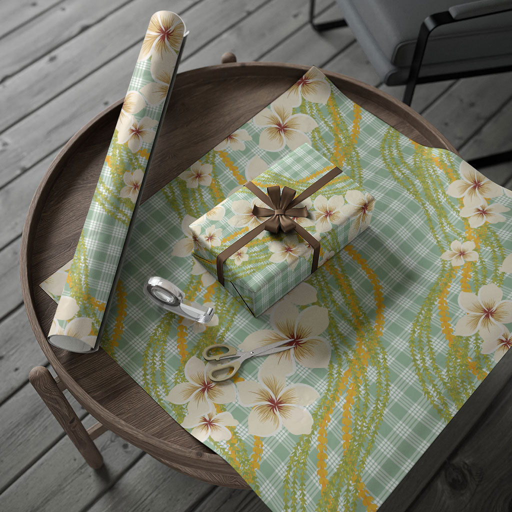 Liko Kukui Hawai'i Palaka Plumeria Wrapping Paper Puakenikeni and Maile Lei
