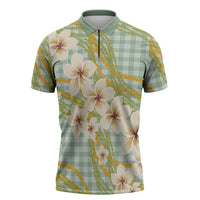 Liko Kukui Hawai'i Palaka Plumeria Zipper Polo Shirt Puakenikeni and Maile Lei