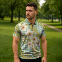 Liko Kukui Hawai'i Palaka Plumeria Zipper Polo Shirt Puakenikeni and Maile Lei