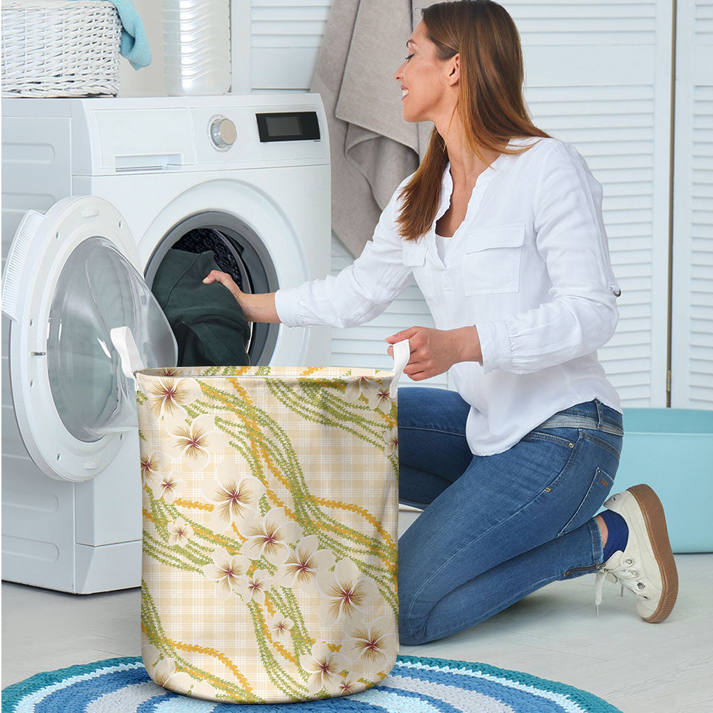 Melemele Ahiahia Hawai'i Palaka Plumeria Laundry Basket Puakenikeni and Maile Lei