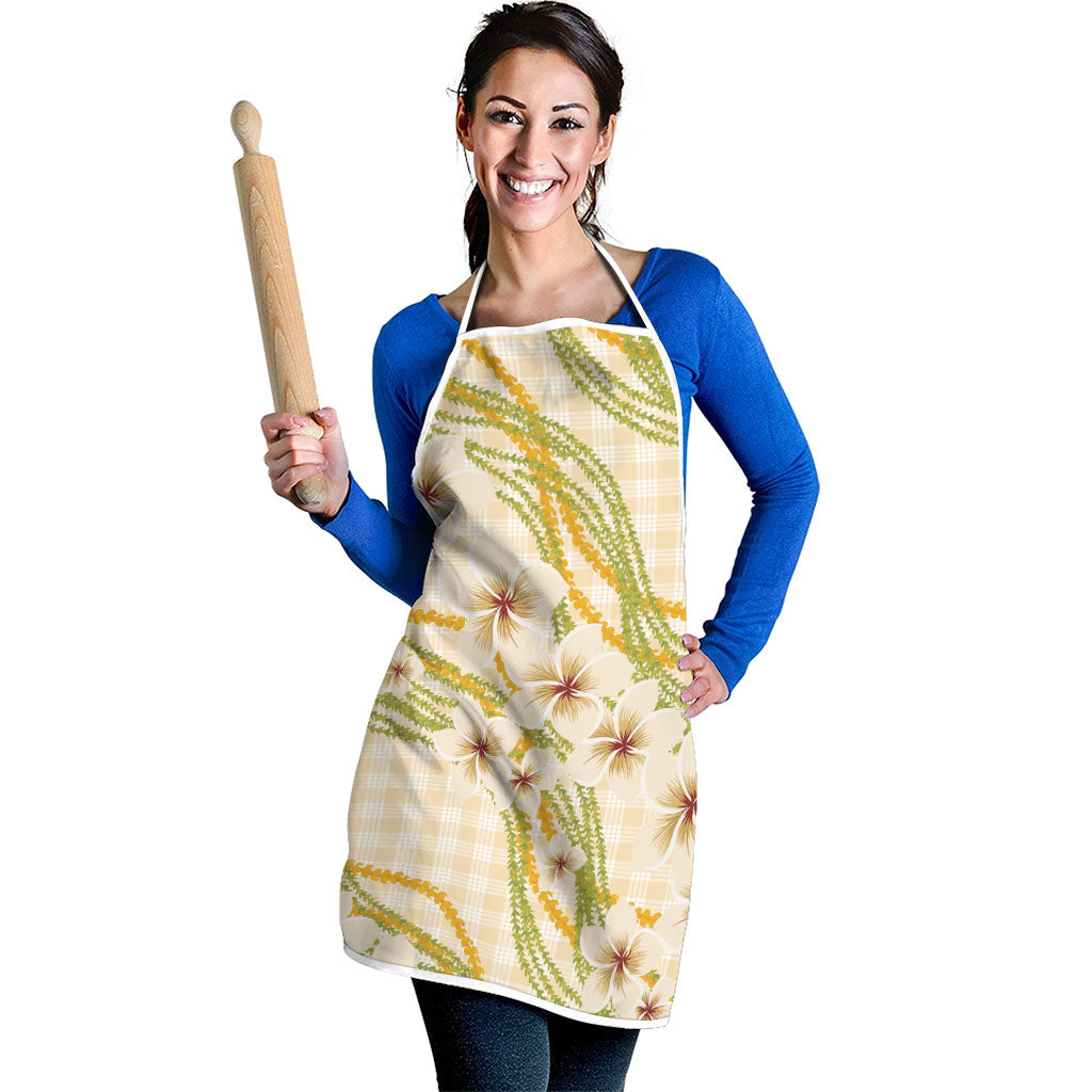 Melemele Ahiahia Hawai'i Palaka Plumeria Apron Puakenikeni and Maile Lei