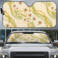 Melemele Ahiahia Hawai'i Palaka Plumeria Auto Sun Shade Puakenikeni and Maile Lei