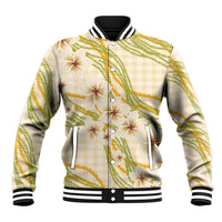 Melemele Ahiahia Hawai'i Palaka Plumeria Baseball Jacket Puakenikeni and Maile Lei