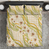 Melemele Ahiahia Hawai'i Palaka Plumeria Bedding Set Puakenikeni and Maile Lei