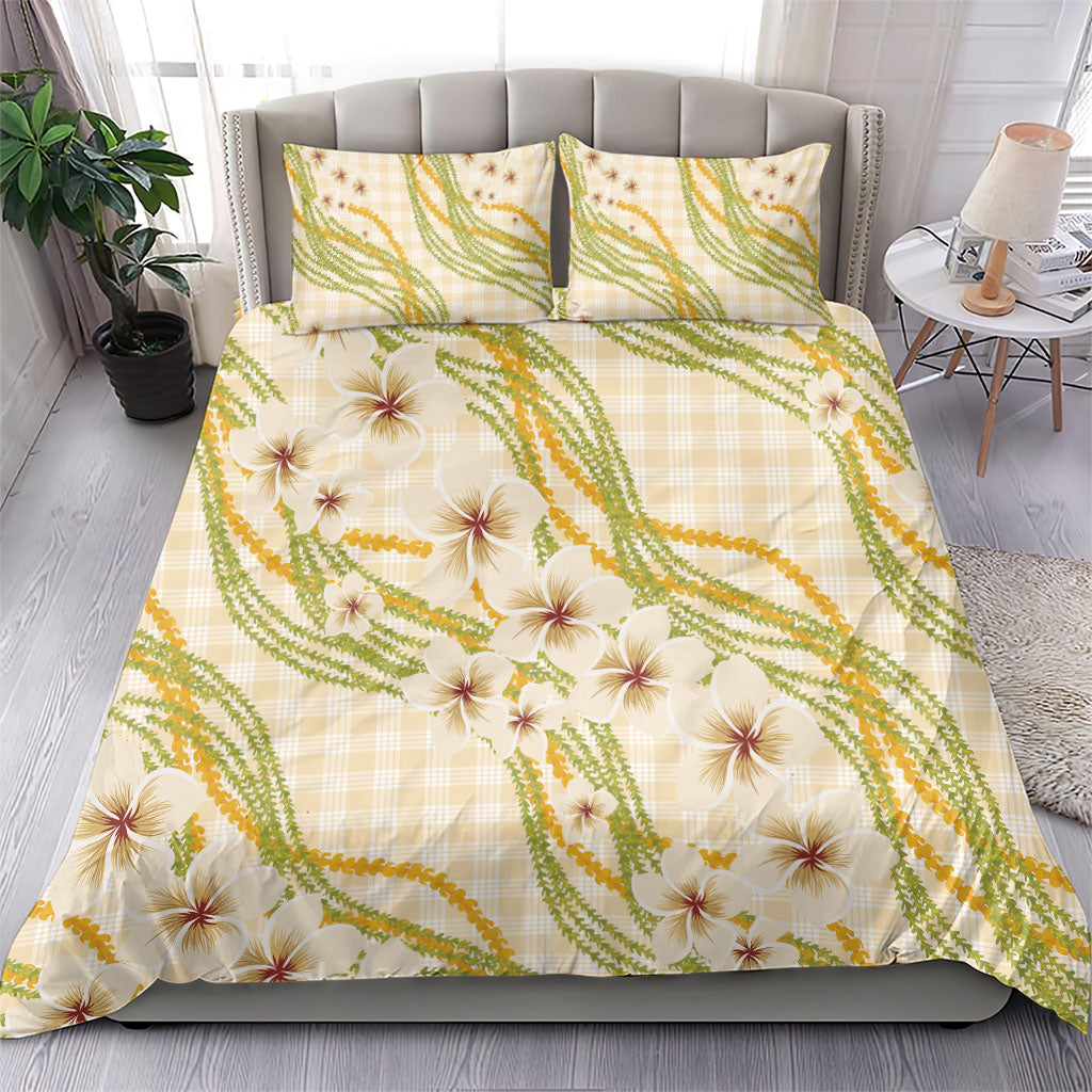 Melemele Ahiahia Hawai'i Palaka Plumeria Bedding Set Puakenikeni and Maile Lei