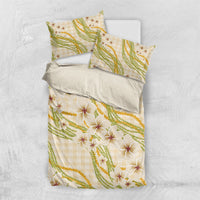 Melemele Ahiahia Hawai'i Palaka Plumeria Bedding Set Puakenikeni and Maile Lei