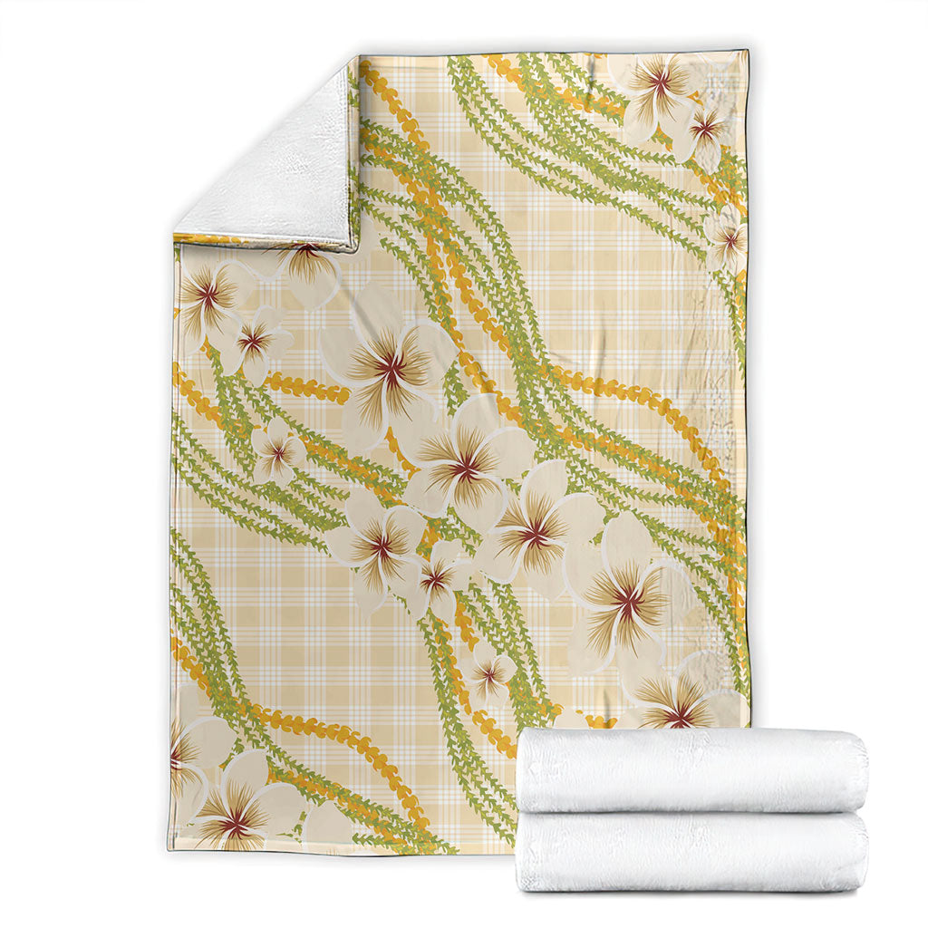 Melemele Ahiahia Hawai'i Palaka Plumeria Blanket Puakenikeni and Maile Lei