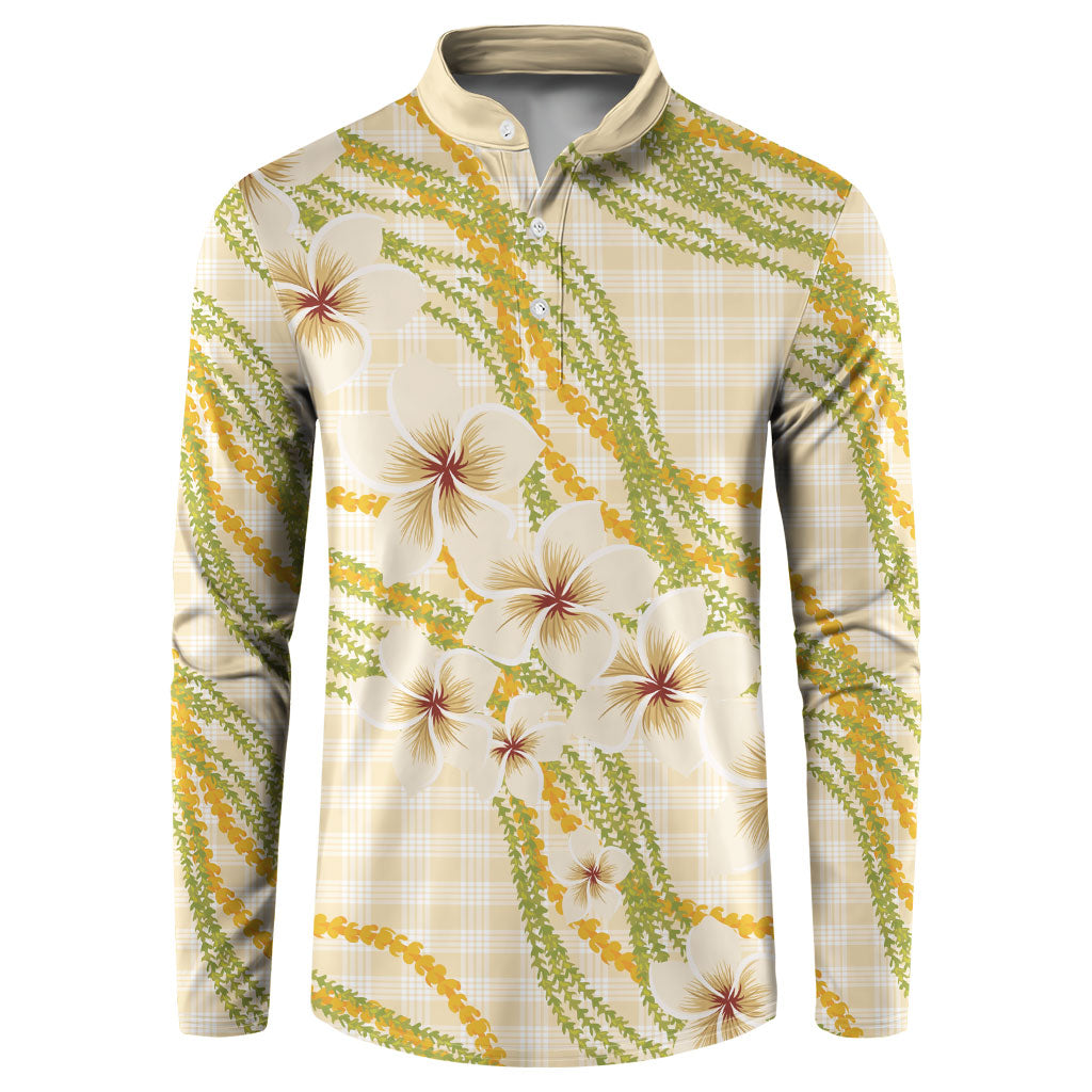Melemele Ahiahia Hawai'i Palaka Plumeria Button Sweatshirt Puakenikeni and Maile Lei LT9 Pastel Yellow - Polynesian Pride